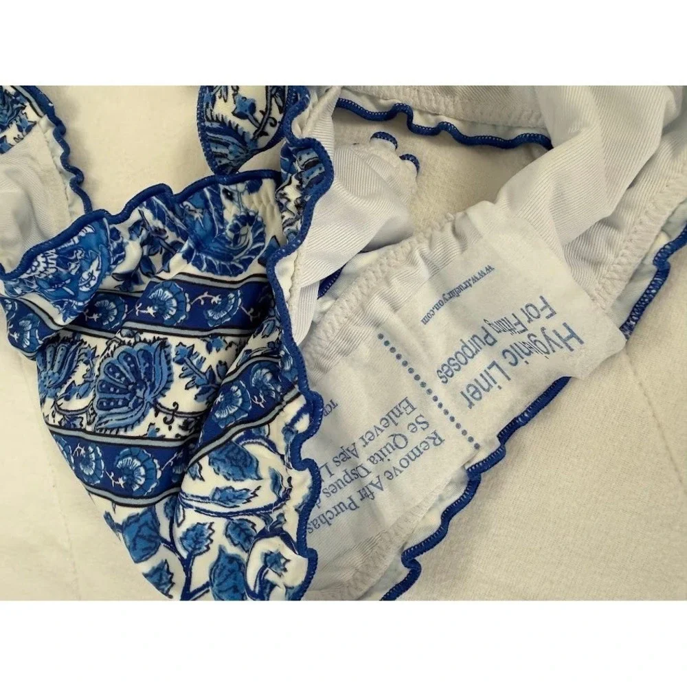 J.Crew Womens Blue White‎ Block Print Floral Side Tie Bikini Bottom Medium